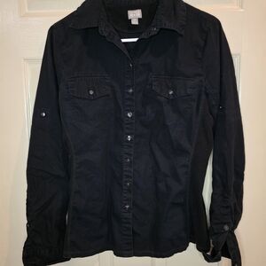 Converse One Star Black Utility Shirt Medium Ribbed Side Stretch Button Up